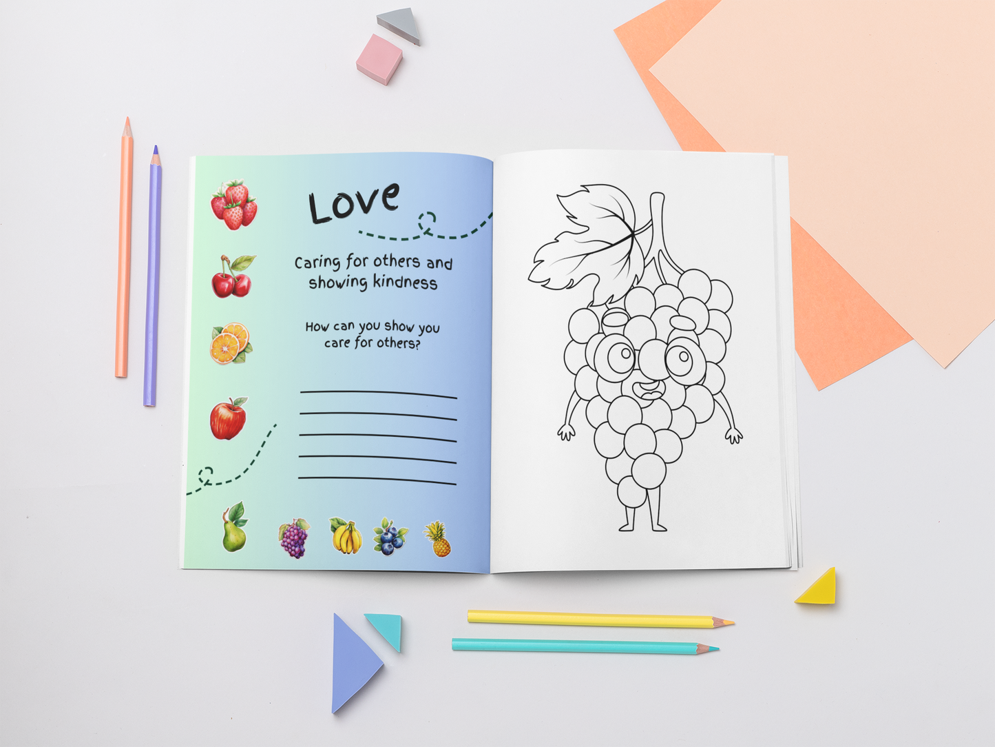 "Fruit of the Spirit Kids' Devotional Journal and Coloring Book" – Where Faith Grows, Creativity Blooms, and Little Hearts Flourish!