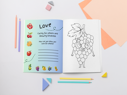 "Fruit of the Spirit Kids' Devotional Journal and Coloring Book" – Where Faith Grows, Creativity Blooms, and Little Hearts Flourish!